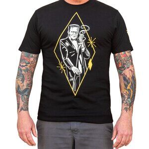 Old Smoothie Crooning Frankenstein Men's Black Tattoo Art Tee S-M-L-XL-2XL NWT